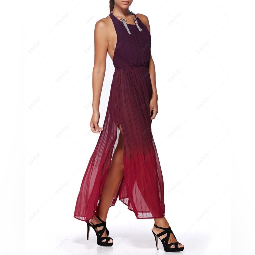 Ombre Color High Slit Halter Maxi Dress XL Zaful